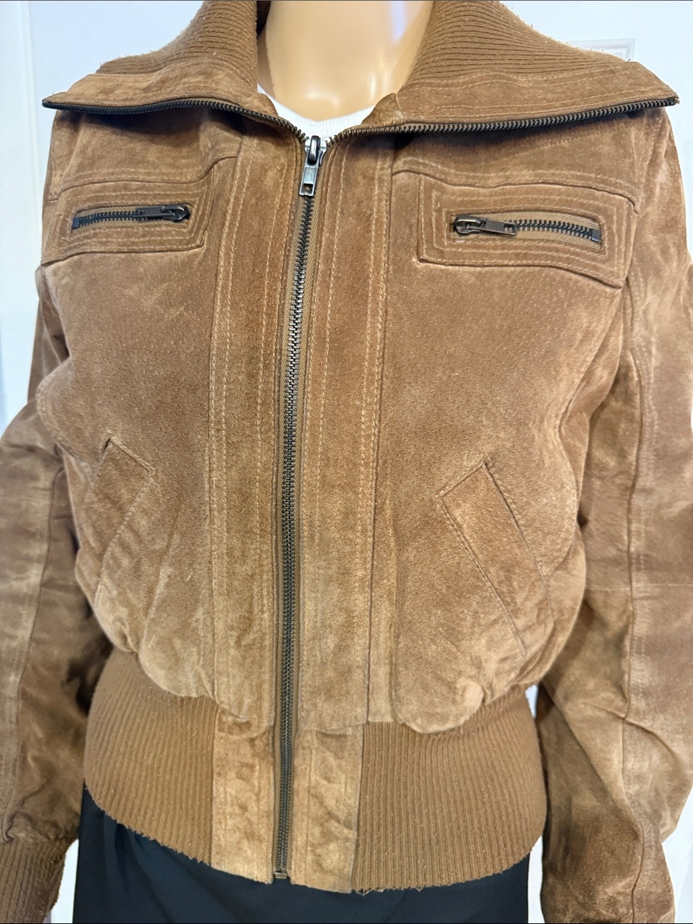 Joujou Brown Genuine Leather Bomber Jacket – Tagged L, Fits Small/Medium